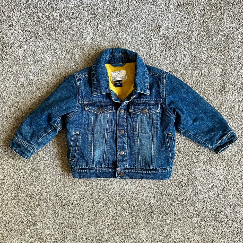 The Children's Place Blue Denim Toddler Jacket with Yellow Accent
